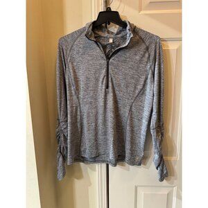 Lucy Quarter Zip Pullover Sleeve Rouching Top Size XL Gray